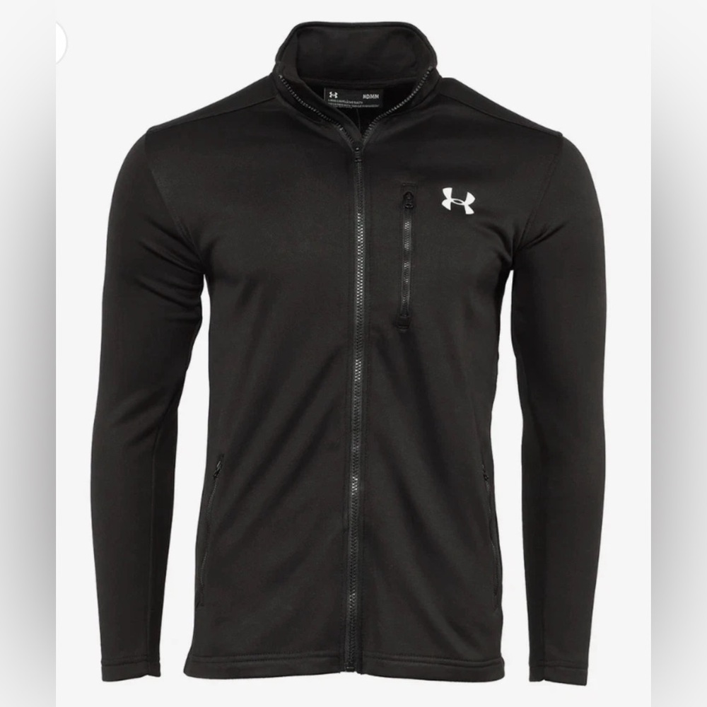 Under Armour Black Full-Zip Performance Jacket with White Logo Loose Fit 2XL